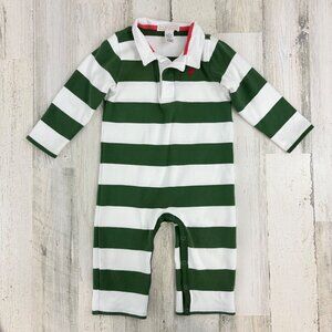 Beaufort Bonnet Company Long Sleeve Rugby Romper Green Stripe 2T